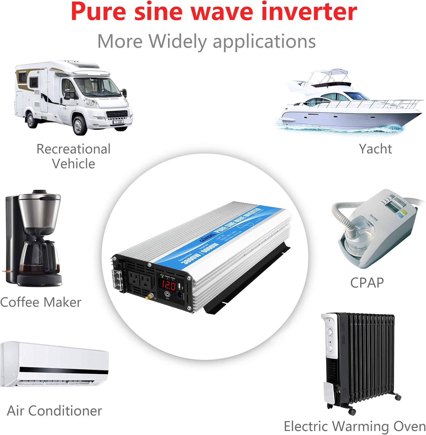 GIANDEL 2200W Pure Sine Wave Power Inverter 12V DC to 110V 120V AC with 20A Solar Charge Control and Remote Control&LED Display and Dual AC Outlets &1x2.4A USB Port for RV Truck Car Solar System