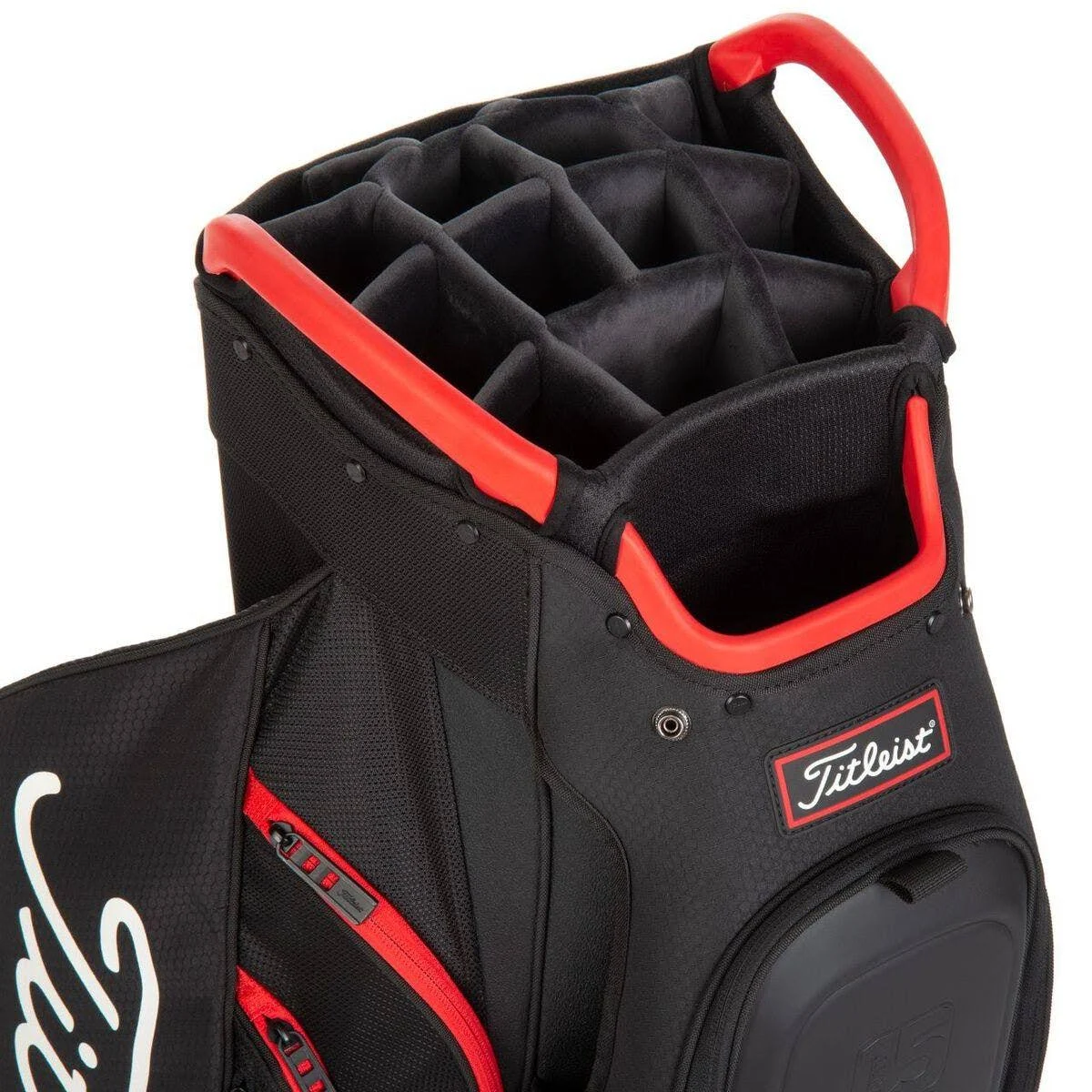 Titleist 15 Cart Bag, Black/Black/Red