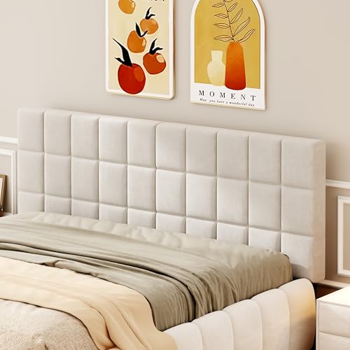 ALISH Upholstered Headboard, Velvet Bed Headboard with Adjustable Height from 41"- 51 ", Foldable Headboard with Metal Legs for King Size Bed (Beige, King)