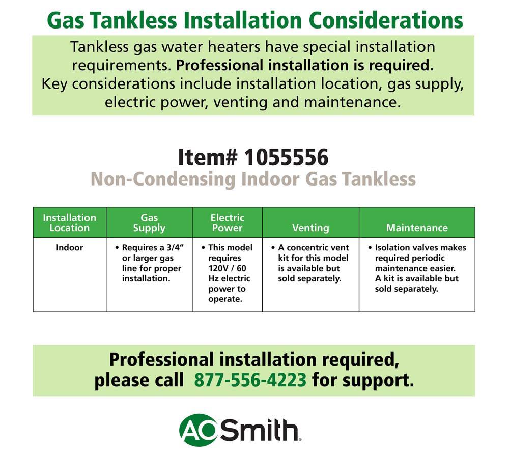 a.o. Smith Signature Select 8-GPM 190000-BTU Indoor Natural Gas/Liquid Propane Tankless Water Heater | GT15-310C-I