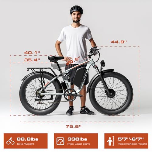 3000W Dual Motors Electric Bike for Adults, 52V 25Ah 26" Fat Tire Fast 36 mph up to 100 Miles Full Suspension Hydraulic Brake Class 3 AWD Off Road Mountain Hunting Ebike