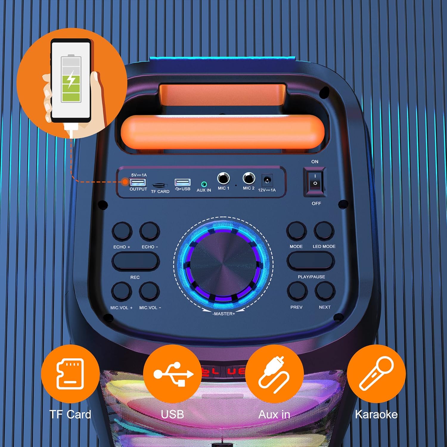 JYX Karaoke Machine with 2 Wireless Microphones for Adults, 8" Big Bluetooth Party Speaker with 500W Peak Power,PA System with DJ Light, Rolling Wheels and Trolley,Perfect for Outdoor
