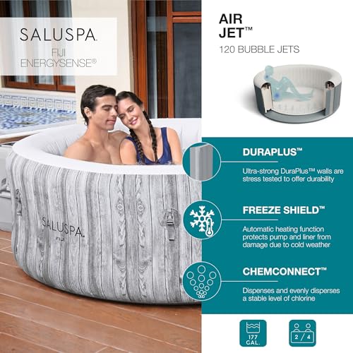 Bestway SaluSpa Cancun AirJet 2 to 4 Person Inflatable Hot Tub, 71 x 26 Inch Round Portable Outdoor Spa with 120 Soothing Jets and Cover, Gray