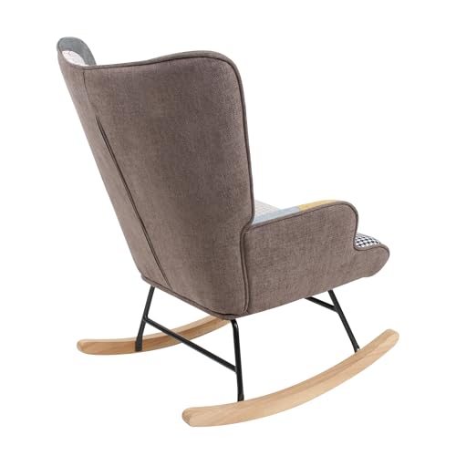 Patchwork Rocking Chair Accent Armchair Single Sofa Chair with Footstool and Pillow Fabric Upholstered High Back Armchairs Lounge Chair for Living Room Reading Bedroom 35''Lx 26''Wx37.8''H Colorful