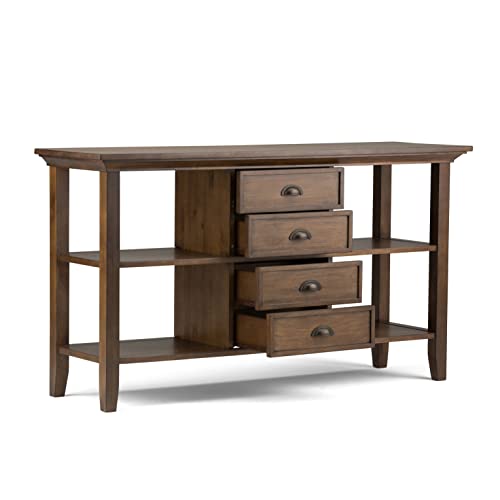SIMPLIHOME Redmond SOLID WOOD 54 inch Wide Console Sofa Table in Hickory Brown with Storage, 4 Drawers and 4 Shelves, for the Living Room Entryway and Bedroom