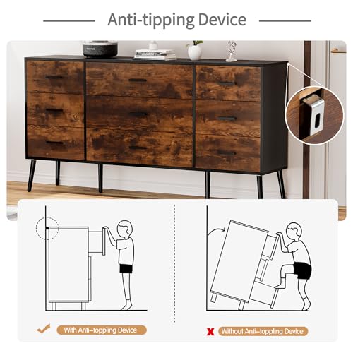 Scurrty 9 Drawer Dresser for Bedroom, White Dresser,Antique Storage Dresser with Wide Drawers, White Handles and Wooden Feet for Bedroom, Living Room&Hallway