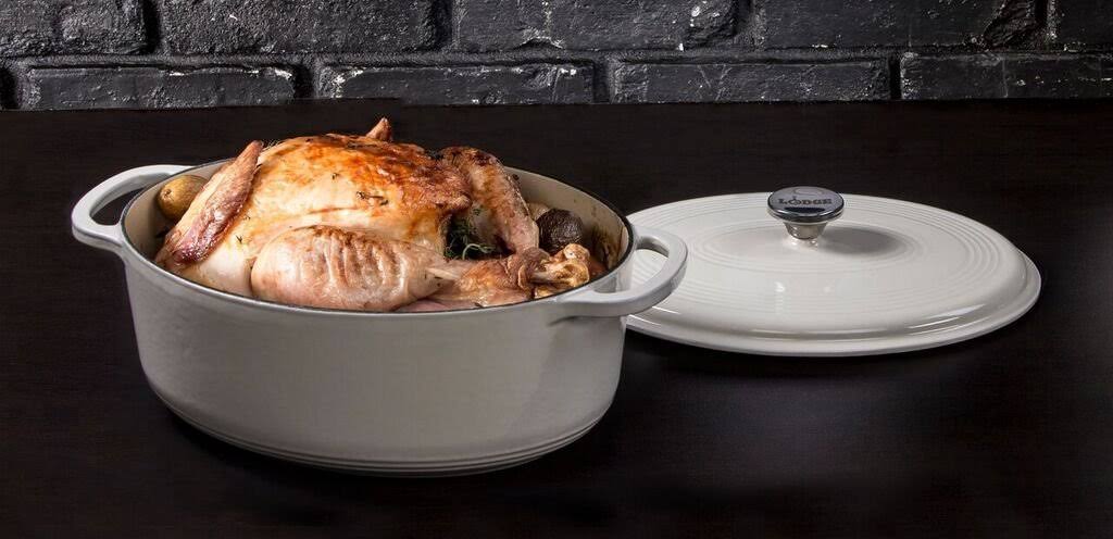 Lodge EC7OD13 Enameled Cast Iron Oval Dutch Oven 7-Quart Oyster White