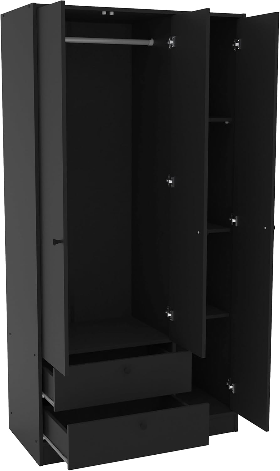 Denmark Engineered Wood 3-Door and 2-Drawer Wardrobe in Black