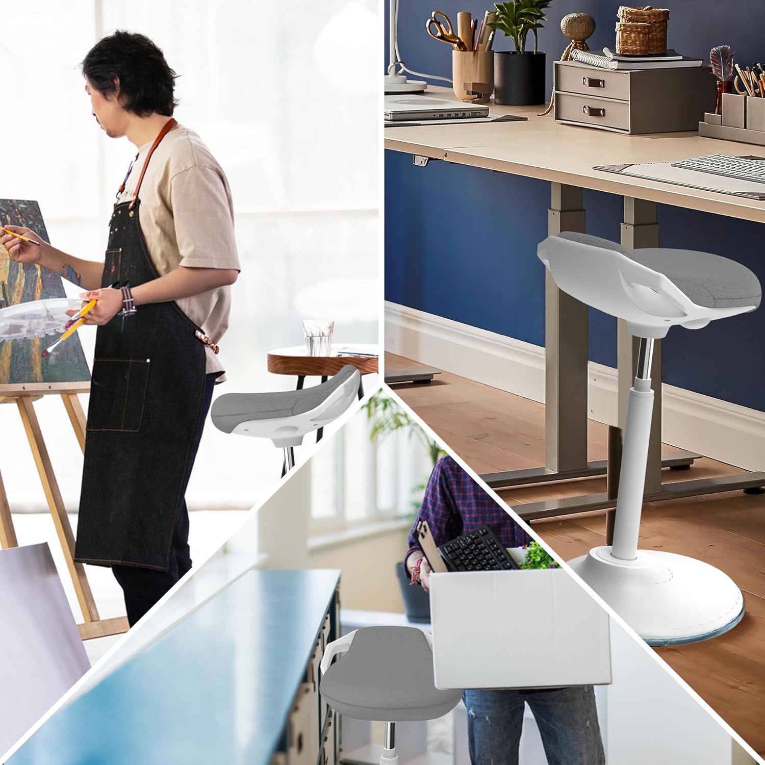 Standing Desk Chair, Adjustable Ergonomic Standing Stool, Swivel Sitting Balance Chair, Anti-Slip Bottom Pad