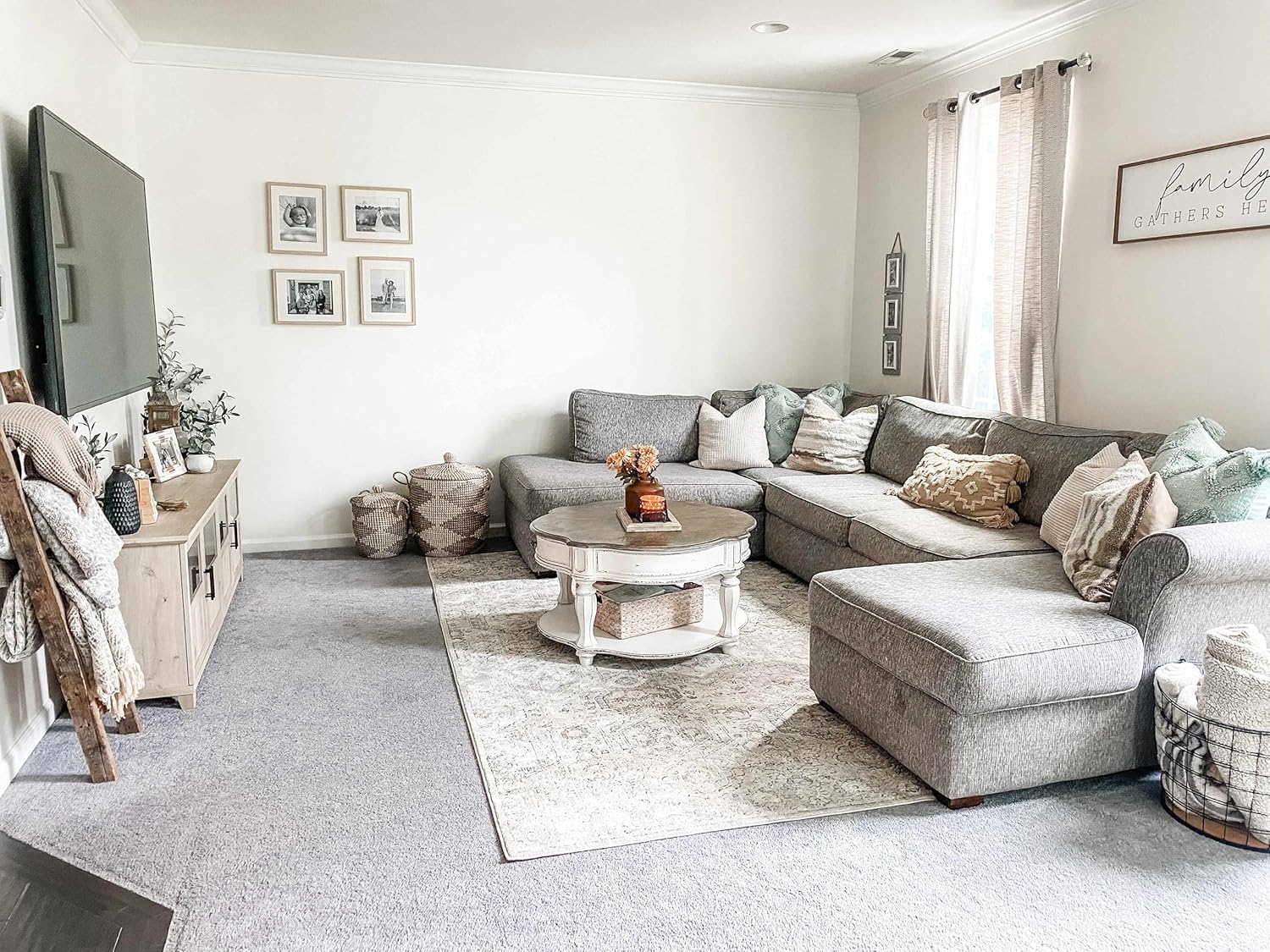 Hauteloom Parkerfield Moroccan Farmhouse Living Room Bedroom Dining Room Area Rug - Bohemian Style - Boho Vintage Distressed - Beige, Gray, Brown, Cream 6'7" x 9'