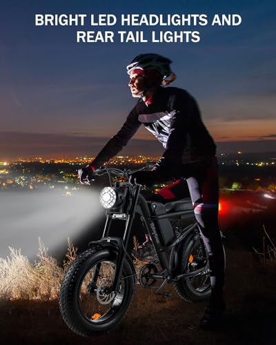 Riding'times 1500W Moped Style Electric Bike, 20 Inch Fat Tire & 6-Layer Full Suspension Ebike, Up to 28MPH & 75 Miles, 15.6AH Removable Battery, All-Terrain E Bike for Mountains, Snow, Sand, Road