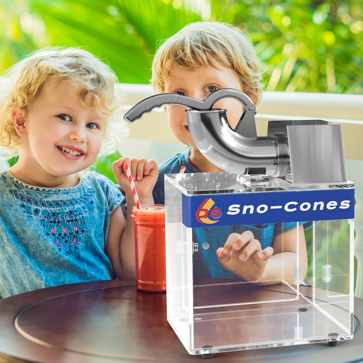Snow Cone Machine,Commercial Shaved Ice Machine 500lbs/H Stainless Steel Ice Shaver with Dual Blades,110V Electric SnowCone Maker with Safety On/Off Switch for Home, Party, Restaurant, Bar