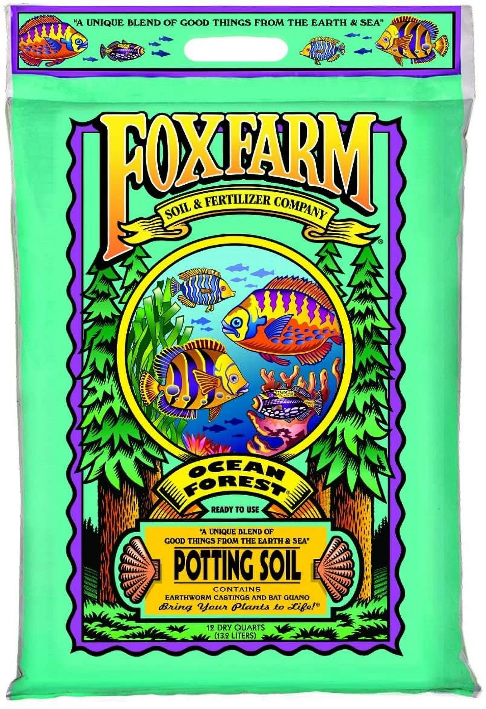 Foxfarm FX14053 Ocean Forest Plant Garden PH Adjusted 12 Quarts Potting Soil Blend Mix for Containerized Plants, 11.9 Pound Bag 2 Pack