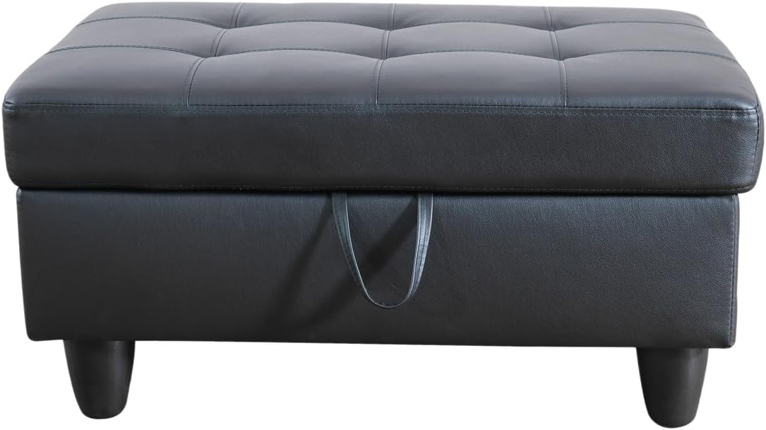 103 Inch L Shape 3 Piece Sectional Sofa Set, Upholstered Corner Couch with Storage Ottoman & Right Chaise Lounge, Faux Leather Tufted Cushions, for Living Room, Apartment, Black