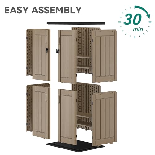 YITAHOME Outdoor Storage Cabinet with 2 Shelves, Waterproof Resin Horizontal Tool Shed, Lockable 15 cu. ft. Storage Shed for Patio, Garden, Yard, Dark Gray