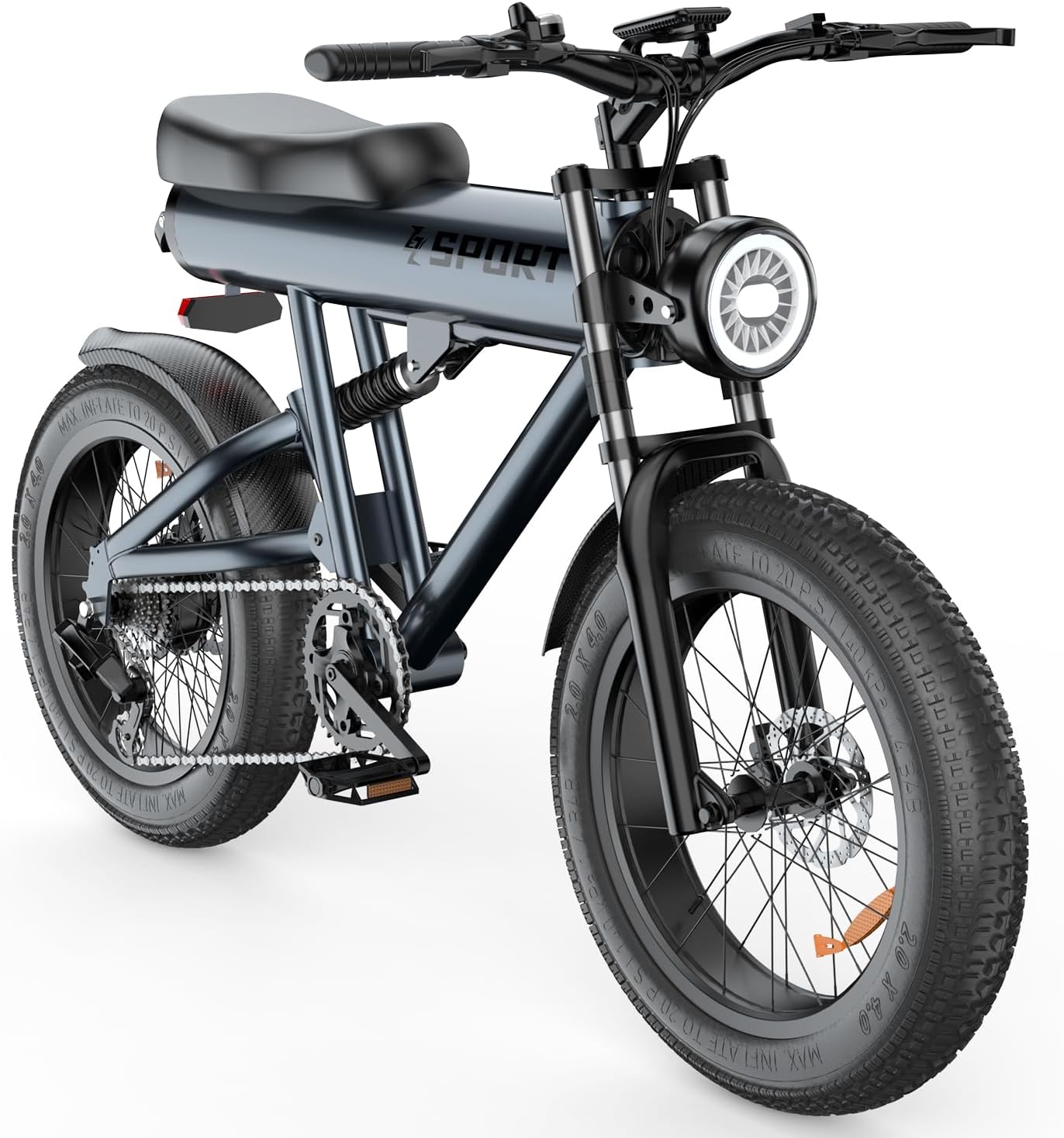 AZHAR 750W Electric Bike for Adult, 20" Fat Tire Ebike Aluminum Frame, 30 Mph Max Speed, Electric Bicycle with 840Wh Removable Battery, Range 55 Miles, 7 Speed & Full Suspension (S18-GreyBlue)