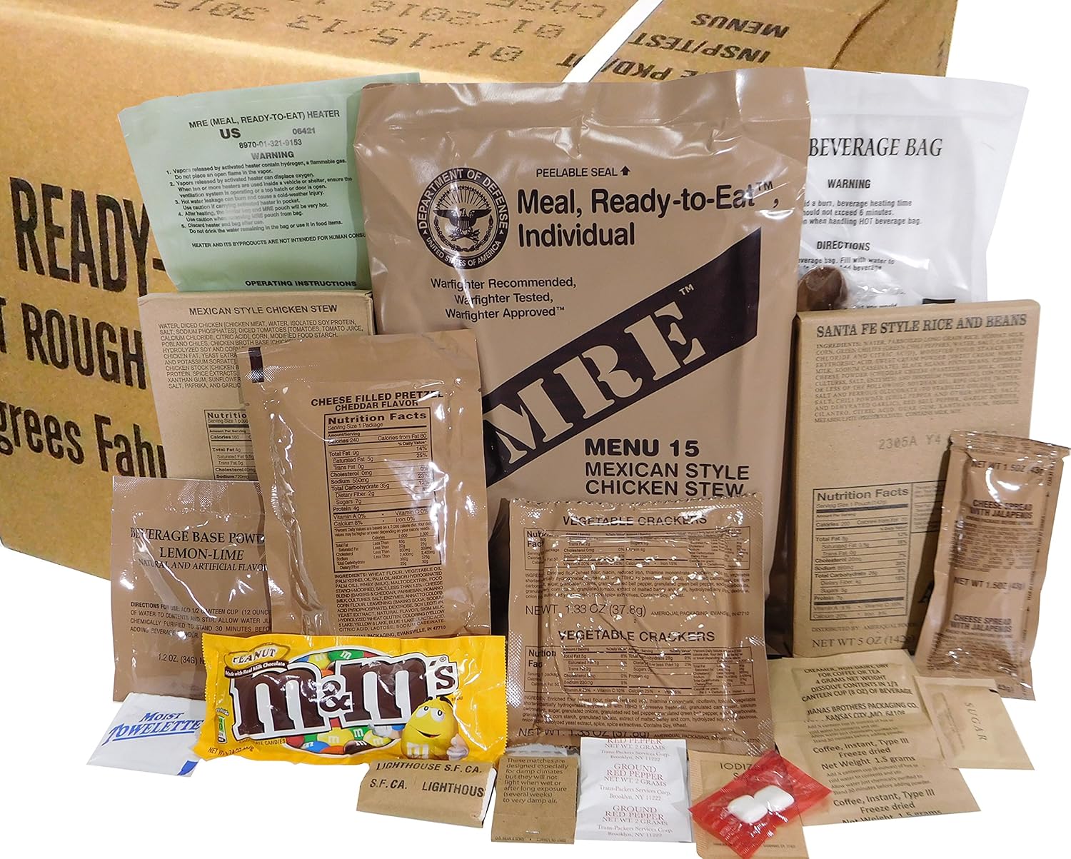 MREs (Meals Ready-to-Eat) Box B, Genuine U.S. Military Surplus, Menus 13-24