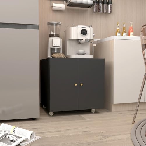 Mobile Mobile Printer Stand with Storage, Lateral Filing Cabinet with Adjustable Shelf, Under Desk Black Small Rolling Printer Table Work Cart with Wheels Organizer Spaces for Office