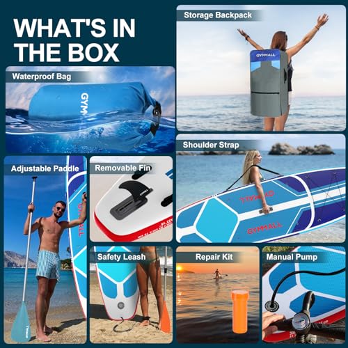 Paddle Board, Inflatable Stand Up SUP Paddle Boards for Adults & Youths of All Skill Levels, Wide & Non-Slip Deck Design Blow Up Paddleboards with Premium Accessories & Storage Bag