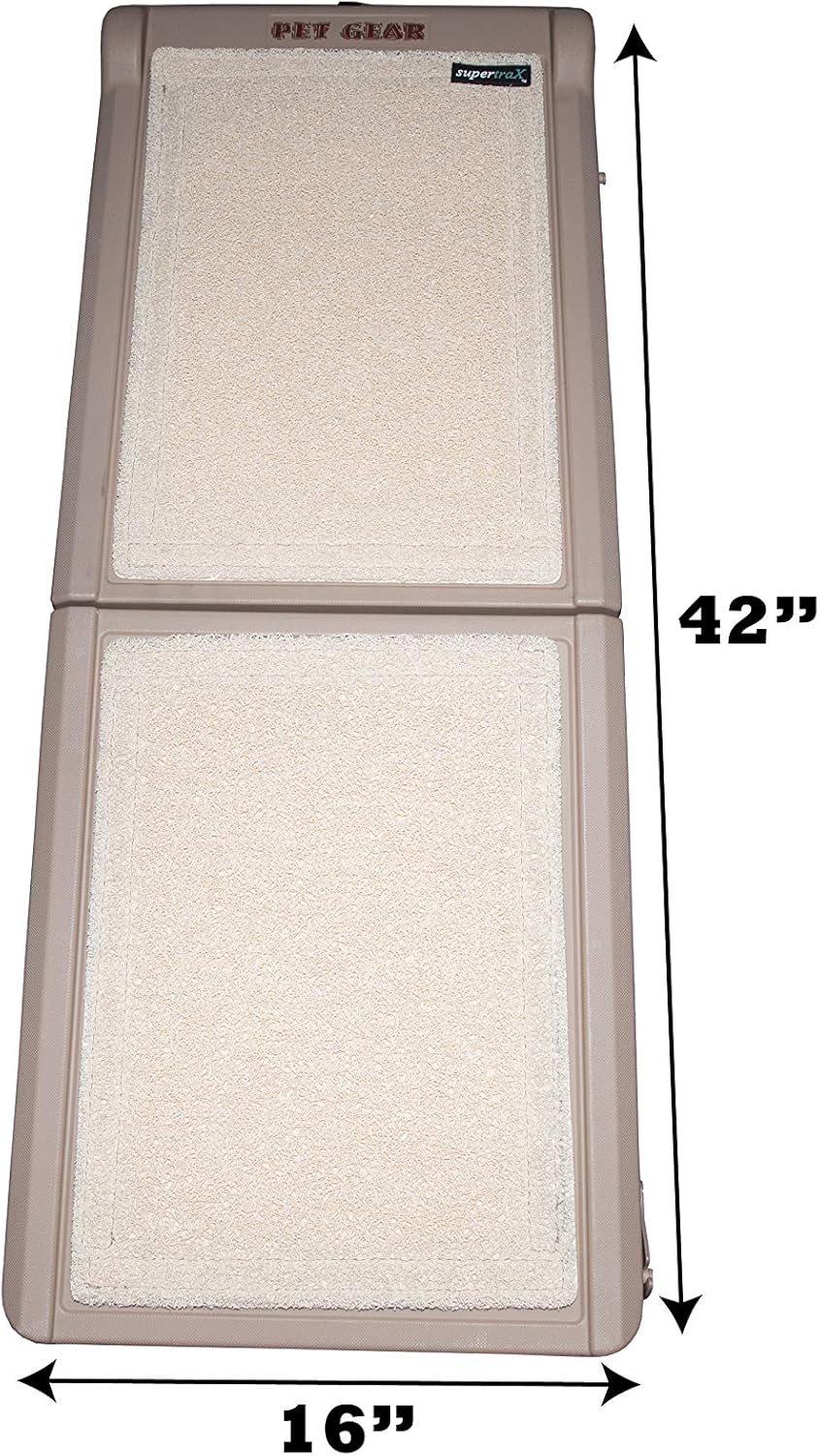 Pet Gear Travel Lite Bi-Fold Ramp for Cats/Dogs, Lightweight/Portable, Safety Tether Included, Rubber Grippers for Stability, PG9050TN, Bi-Fold Half Ramp 42 L, Tan, 42x16x4 Inch