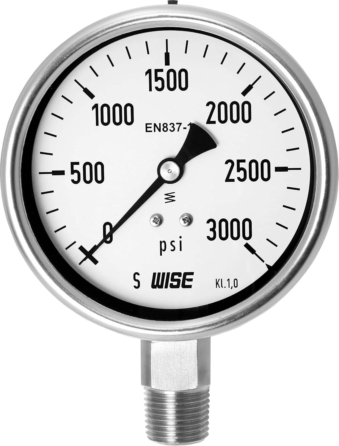 WISE Industrial Service Pressure Gauge P252 100mm(4") Dial, 1/2"NPT(M), Bottom Connection, 0~400psi, Full Stainless Steel Internals, Made in Korea Pack of 2