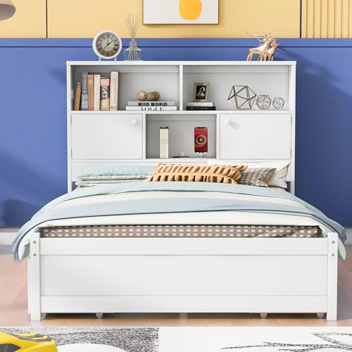 Bellemave Captain beds with Storage, Full Size Storage Bed with 4 Drawers and Storage headboard, Full Size Bed with Bookcase and USB, Full Bed for Kids, Boys, Girls, Teens Adults, White
