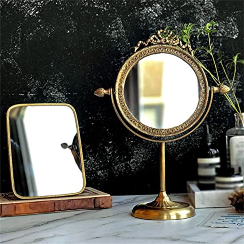 MADALIANO European Style Retro Brass Handle Mirrors Desktop Dressing Mirrors Desktop Makeup Mirrors Gift, 32*24cm, mdlian-636