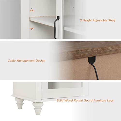 WAMPAT 3-in-1 Sideboard Buffet Cabinet with Storage, Kitchen Pantry Storage Cabinet with Glass Door & Drawer, Console Table Entertainment Center for Living Room Dining Room, Off White