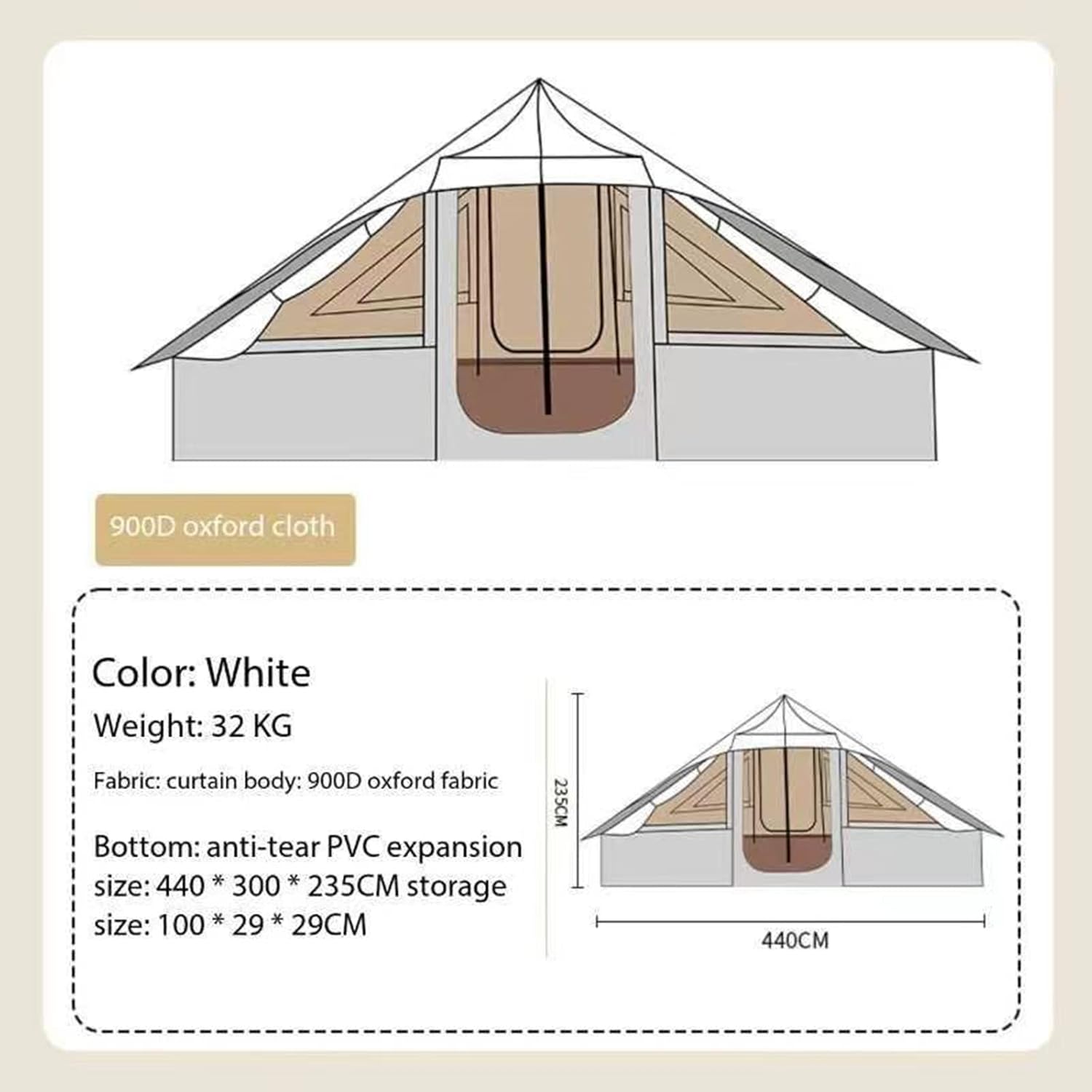 Outdoor Camping Tent, Double Door Hut Tent, Family Camping Tent Camp Hotel Tent, Outdoor Camping Hunting Wall Yurt Tent Bell Tent (Khaki) Double The Comfort (Khaki)