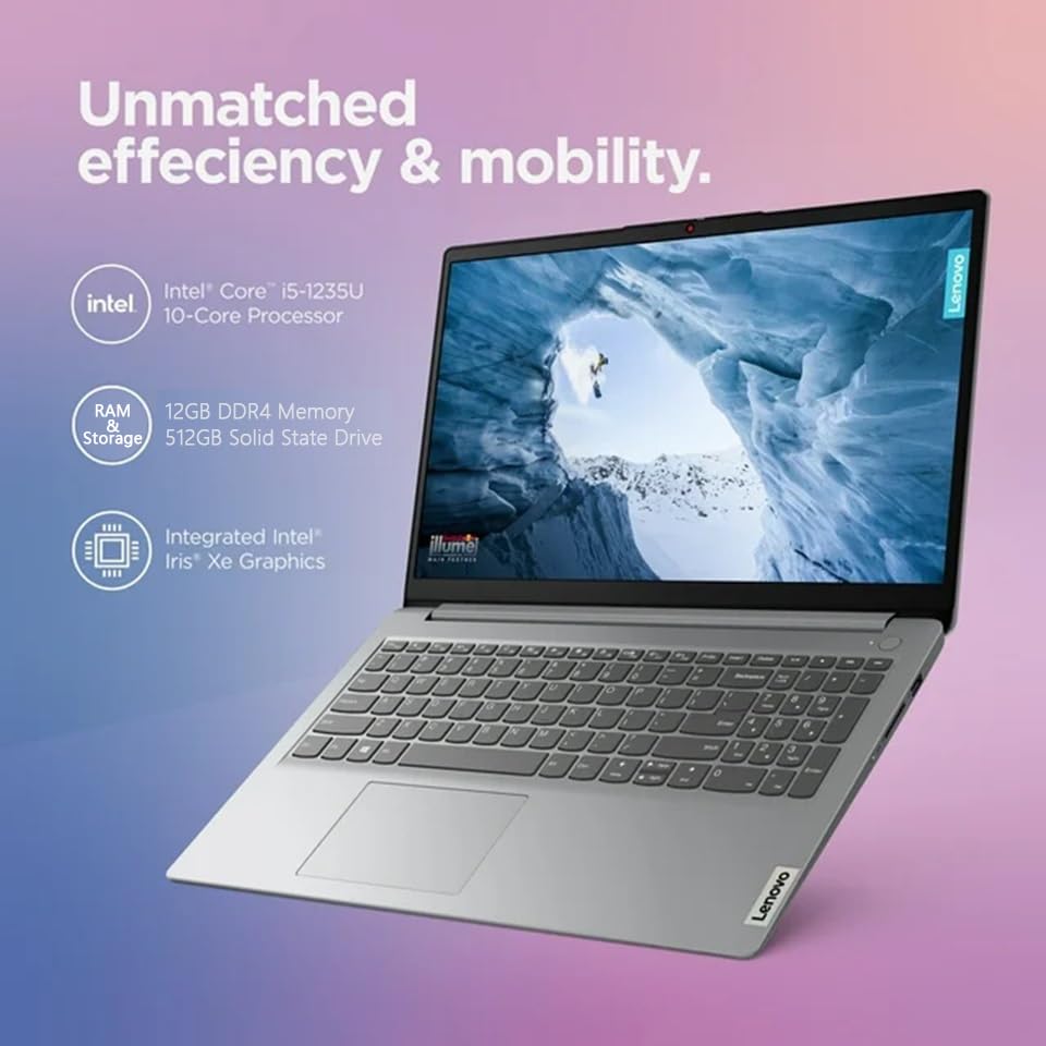 Lenovo 15.6" Laptop with Intel i5-1235U, IdeaPad 1i, 15.6" FHD Anti-Glare Display, 12th Gen Intel Core i5-1235U 10-core Processor, Intel Iris Xe Graphics, Windows 11 Home(16GB RAM | 1TB SSD)