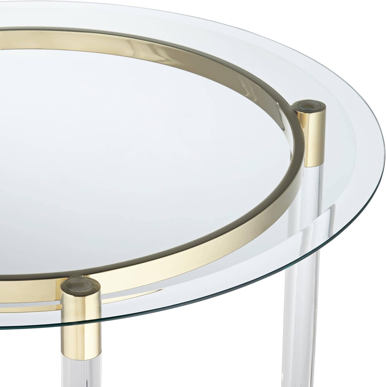 55 Downing Street Saarinen Modern Minimalist Glass Round Accent Side End Table 24 3/4" Wide Clear Gold Rings for Spaces Living Room Bedroom Bedside Entryway House Home Office Bathroom Decor