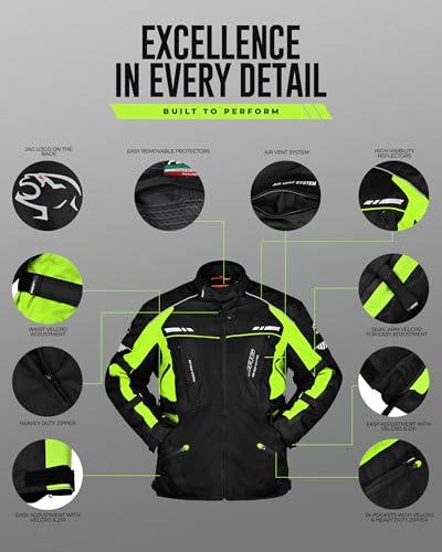 JAG Touring Motorcycle Jacket for Men, Dual Sports Water Resistant Adventure Riding Jacket with Cordura Fabric & CE Armor