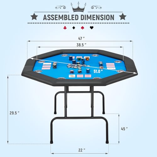 ECOTOUGE Game Poker Table w/Stainless Steel Cup Holder Casino Leisure Top Texas Hold'em Table for 8 Player with Leg, Green Felt