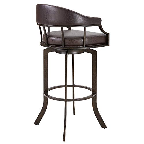 Armen Living Edy Contemporary Faux Leather Swivel Metal Kitchen Barstool, 26" Counter Height, Brown