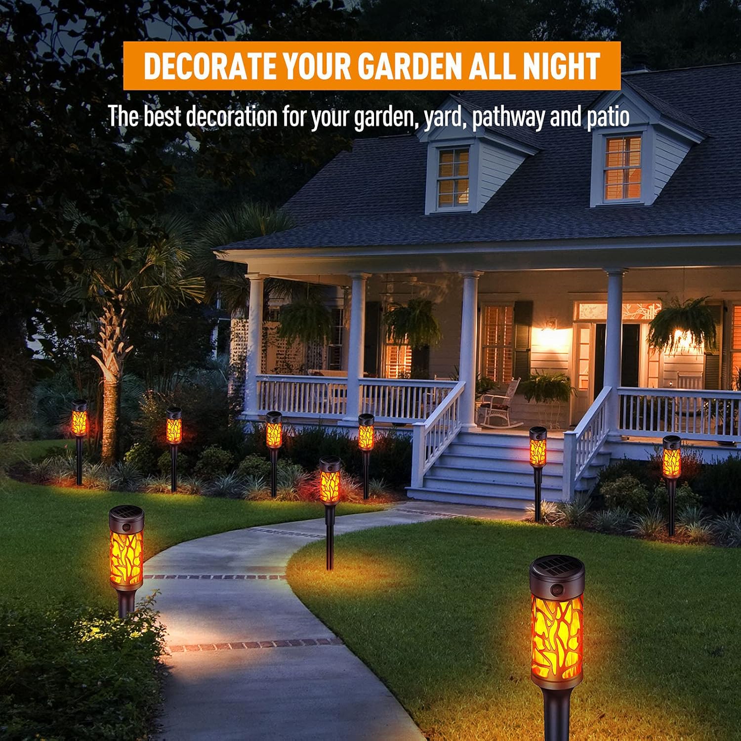 BONLION Solar Torch Lights Outdoor, Upgraded 8 Pack Extra-Bright Solar Torch Lights with Dancing Flickering Flames, Waterproof Landscape Decoration Flame Lights for Garden Pathway Yard-Auto On/Off
