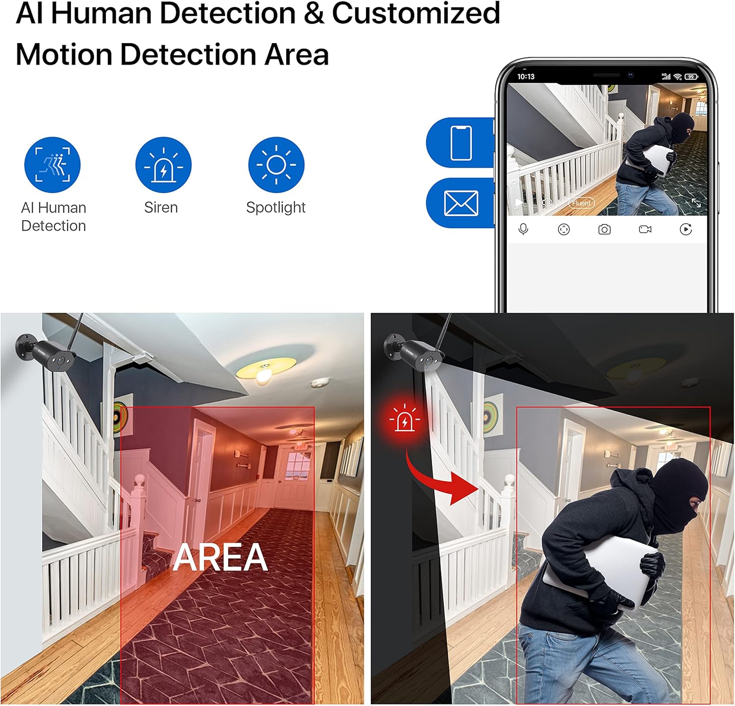 ZOSI Wireless Security Camera System, 2K H.265+ 8 Channel CCTV NVR with Hard Drive 1TB and 4pcs 1080P WiFi IP Camera Outdoor Indoor with Spot Light & Sound Alarm, 2-Way Audio,Human Motion Alerts