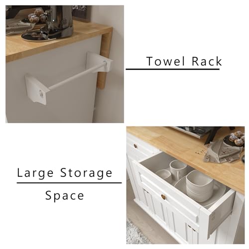 Rolling Kitchen Island with Drop Leaf, Mobile Kitchen Carts on Wheel with Storage Cabinet, Drop Leaf Island Table for Kitchen with Towel Rack and Drawer, White