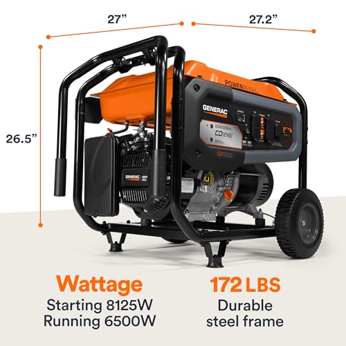 Generac 8,000-Watt Gas-Powered Portable Generator - Electric Start with COsense - PowerRush Advanced Technology - Reliable Power for Emergencies, Recreation, Home - 49 State Compliant - Orange/Black