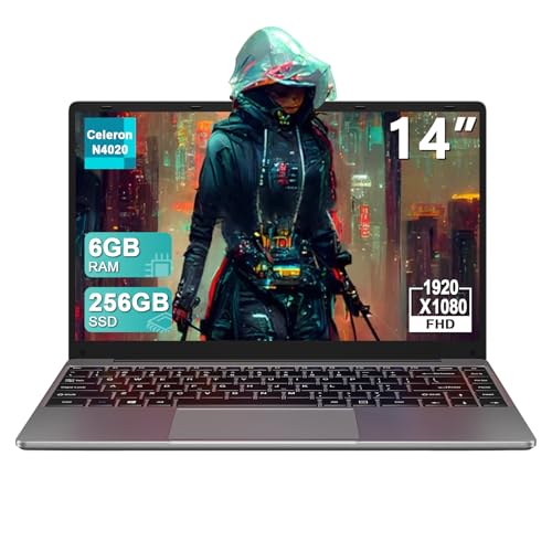 2025 Laptop Computer 14 Inch Win 11 256GB SSD Up to 1TB SSD Expand Laptops Celeron N4020 Up to 2.8Ghz 1920x1080 FHD Dual WiFi BT4.2 with Webcam Keyboard Protect Flim for Business Student-Gray