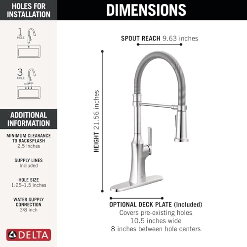 Delta Faucet Ermelo Pro Commercial Style Kitchen Faucet, Kitchen Faucets with Pull Down Sprayer Brushed Nickel, Kitchen Sink Faucet, Faucet for Kitchen Sink with Magnetic Dock, Stainless 18887-SS-DST