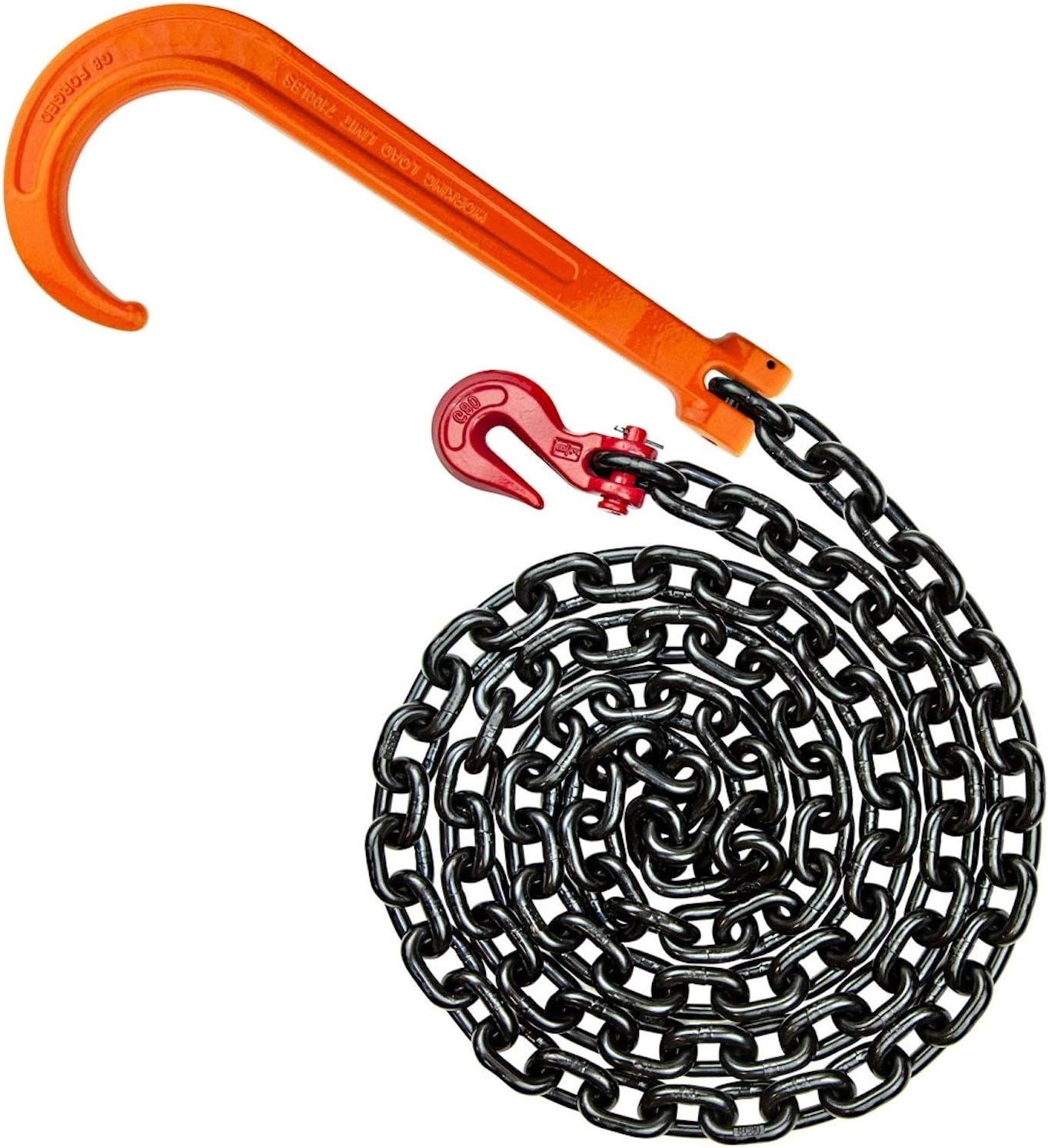 VULCAN Alloy Tow Chain with Forged Long J Hook - Grade 80-3/8 Inch x 6 Foot - PROSeries - 7,100 Pound Safe Working Load