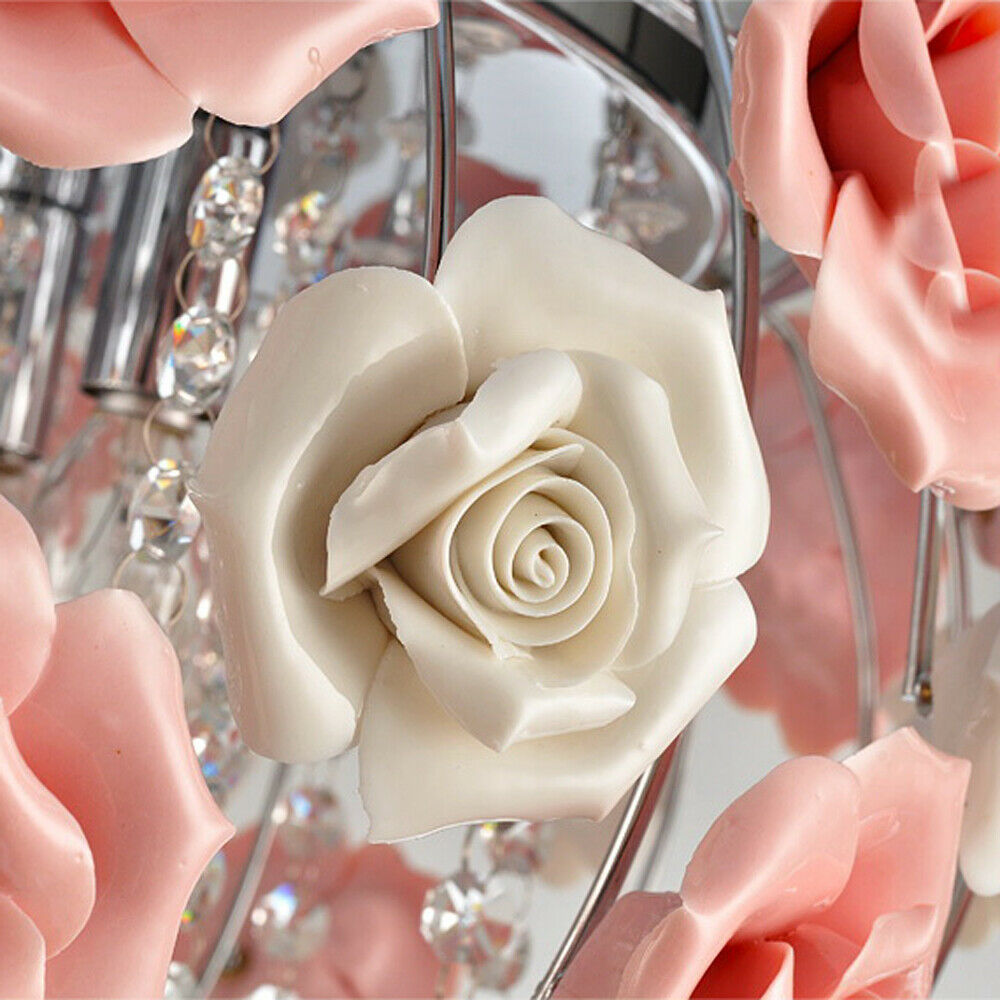 Ceiling Light Romantic Pink Rose Flower Chandelier Crystal Pendant Lamp E12/E14 for Bedroom, Dining Room or Living Room Adjustable Ceiling Lamp/Pendant Lamp