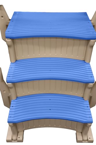 Confer Plastics Curve with Add On in-Pool Inground Pool Step 3 Tread Stair Entry System w/ 2 Handrails & Adjustable Mounting Brackets for In Ground Swimming Pool, Grey Treads