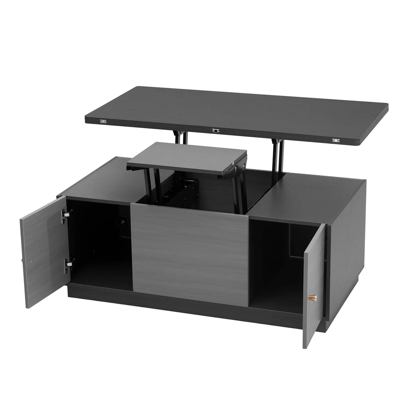YISUYA Modern Multifunctional Coffee Table, Rectangle Lift-top Coffee Table, Gray Multi-Functional End Table with 2 Storage Cabinets and Hidden Storage, Can be Used as A Dining Table or Workspace