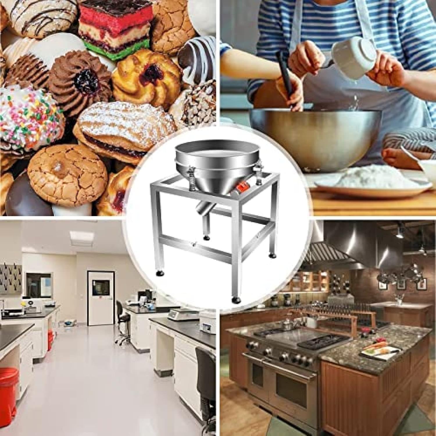 Automatic Powder Sifter Shaker Machine Sieve Shaker Vibrating Machine With 19.6" 80 Mesh Sieve Screen Electric Flour Sifter For Baking Powder Grain Particles Food Industrial Processing