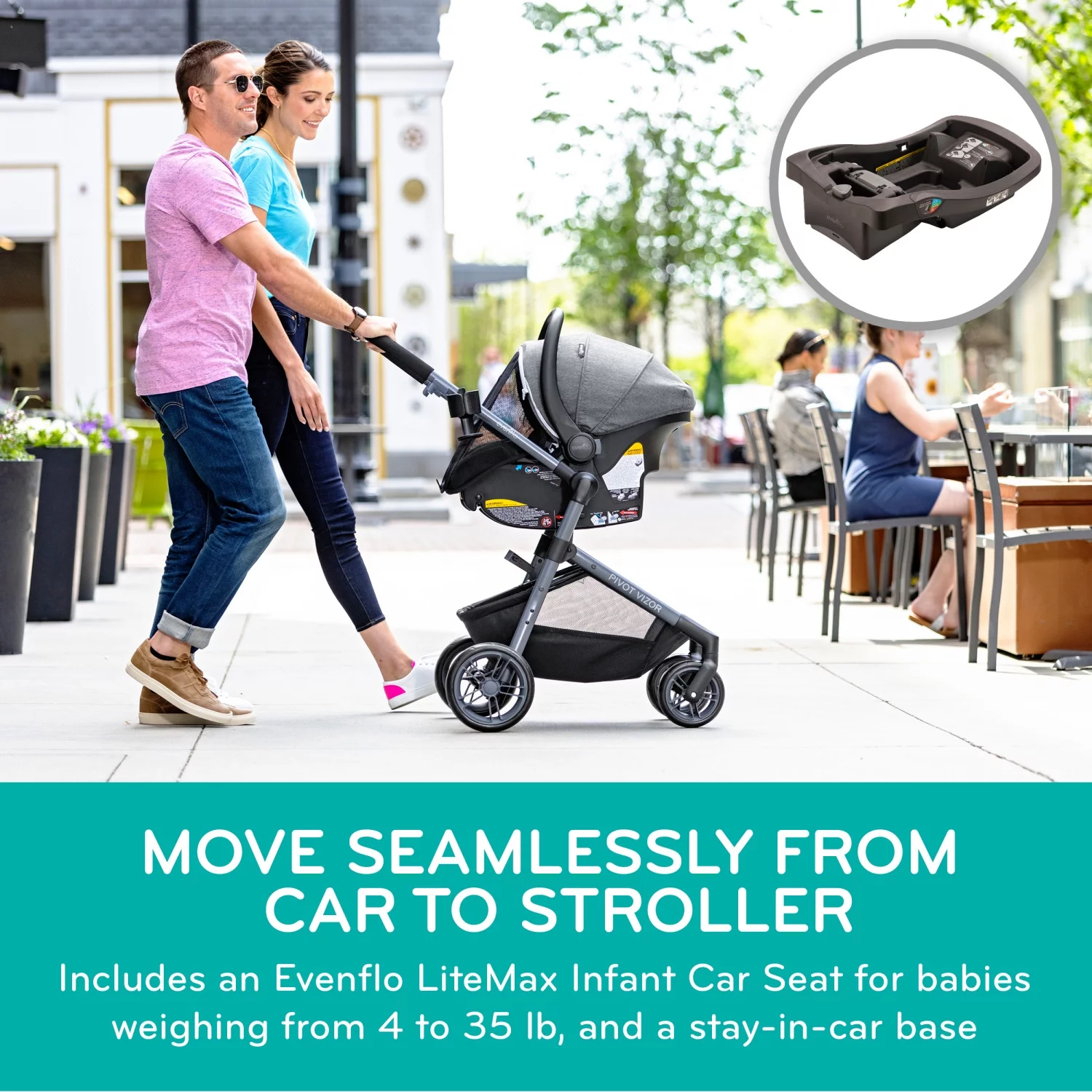 Evenflo Pivot Vizor Travel System with LiteMax Infant Car Seat (Chasse Black), Unisex