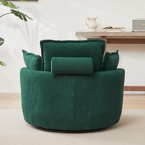 360°Swivel Accent Barrel Chair with Storage Ottoman Set, Modern Oversized Reading Armchair with Armrest Tray and Adjustable Headrest, Comfy Corduroy Chaise Lounge Couches for Living Room Hotel Club
