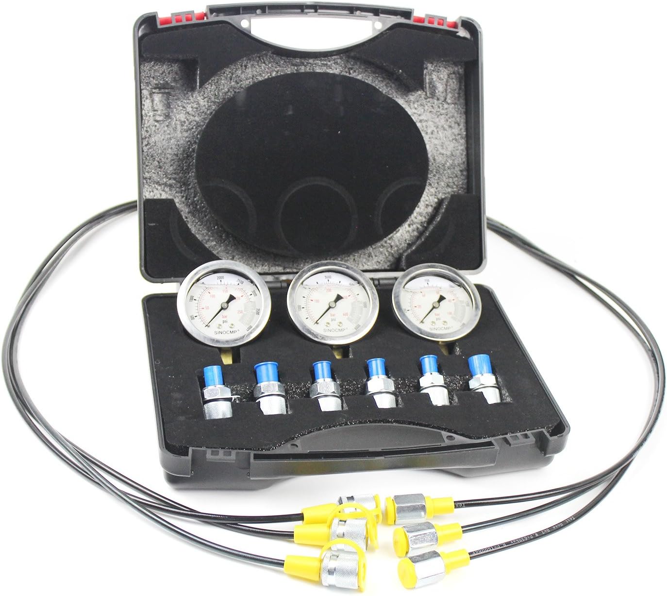 Upgraded Version Hydraulic Pressure Gauge Kit - SINOCMP Excavator Hydraulic Kit Stainless Steel Pressure Gauge Test Gauge Kit for Excavators, 2 Years Warranty
