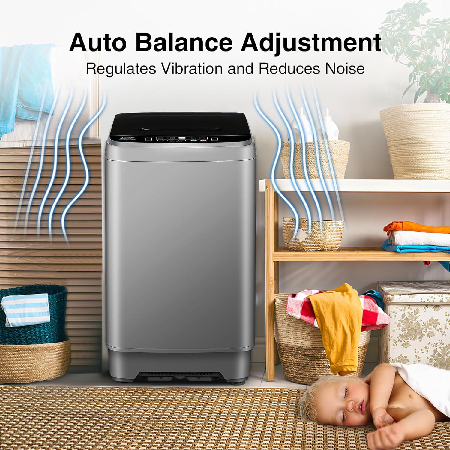 Full-Automatic Washing Machine 19.5lbs Portable Washer with 10 Programs & 8 Water Levels, Compact Washing Machine with Led Display & Drain Pump, Portable Washer and Spin for Dorm Apartment Home (Grey)