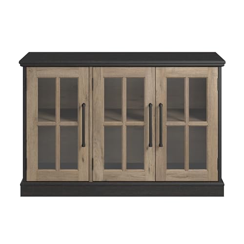 Bush Furniture Westbrook 46W Sideboard Cabinet with Glass Doors in White Ash | Storage Credenza for Dining Room or Kitchen Area